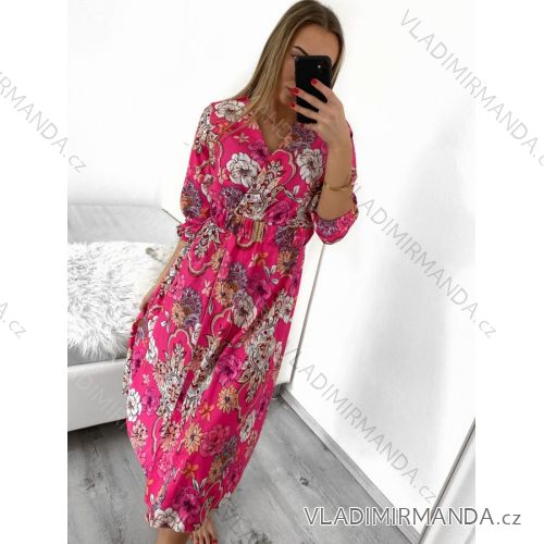 Women's Long Chiffon Short Sleeve Dress (S/M ONE SIZE) ITALIAN FASHION IMWGM23456 S/M pink